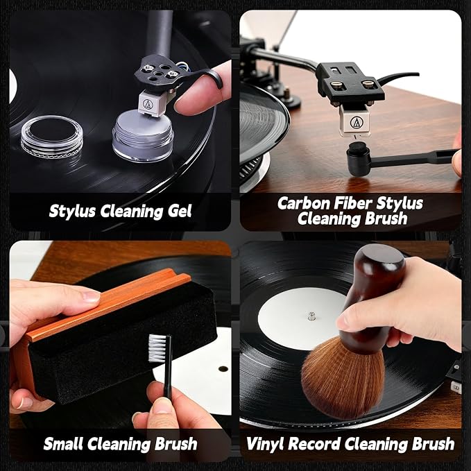 11-in-1 Vinyl Record Cleaning Kit,Turntable Cartridge Alignment Kit with Digital Scale,Azimuth Ruler,Alignment Protractor,Spirit Level,Velvet Brush,Nano Fiber Brush,Stylus Brushes,Cleaning Cloth