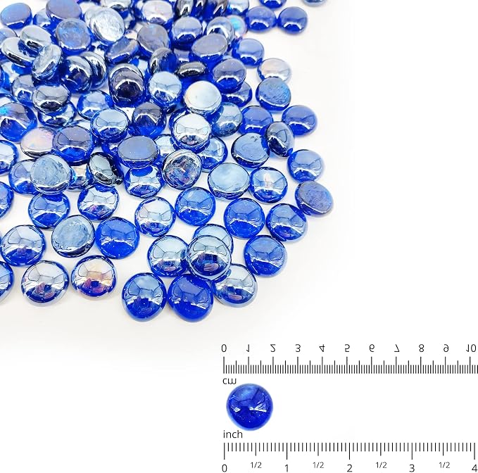 19 lbs Fire Pit Glass Beads,1/2 Inch Cobalt Blue Fire Glass Rocks | Reflective,For Natural or Propane Fire Pit, Landscaping Rocks Stones,for vases&crafts,Tempered,Glass Pebbles