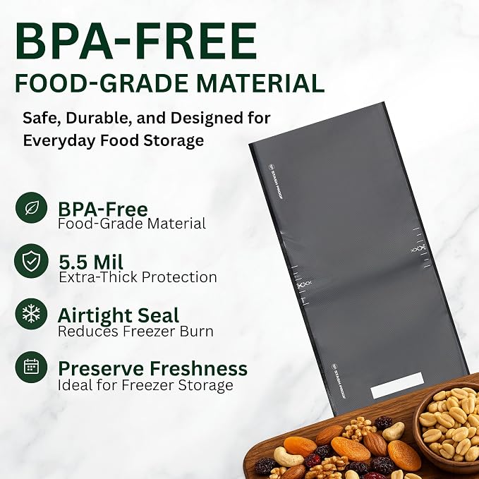Vacuum Seal Bags 11" x 24" (50 Count) 5.5 Mil (Black & Clear) BPA Free Precut Heavy-Duty Commercial Grade Sealer Bags, Food Saver, Sous Vide, Meal Prep, Freezer Storage & Food Preservation