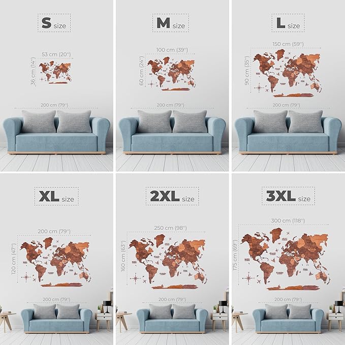 ENJOY THE WOOD 3D Wood World Map Wall Art Large Wall Décor - World Travel Map - Any Occasion Gift Idea - Wall Art for Home & Kitchen or Office (Large, Oak)