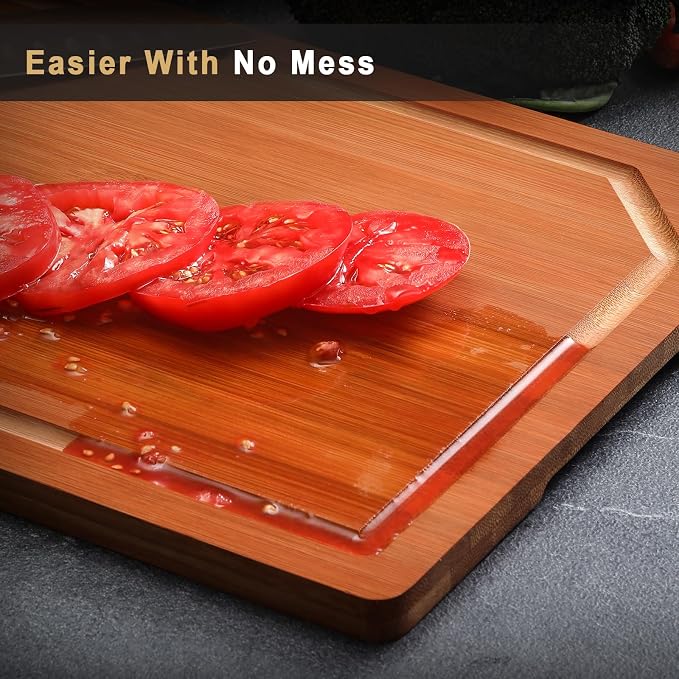 Hiware 4 Pieces Extra Large Wooden Cutting Boards Set- Bamboo Cutting Boards for Kitchen Meal Prep & Serving, Cutting Board with Deep Juice Groove & Built-in Handles, Charcuterie & Chopping Board
