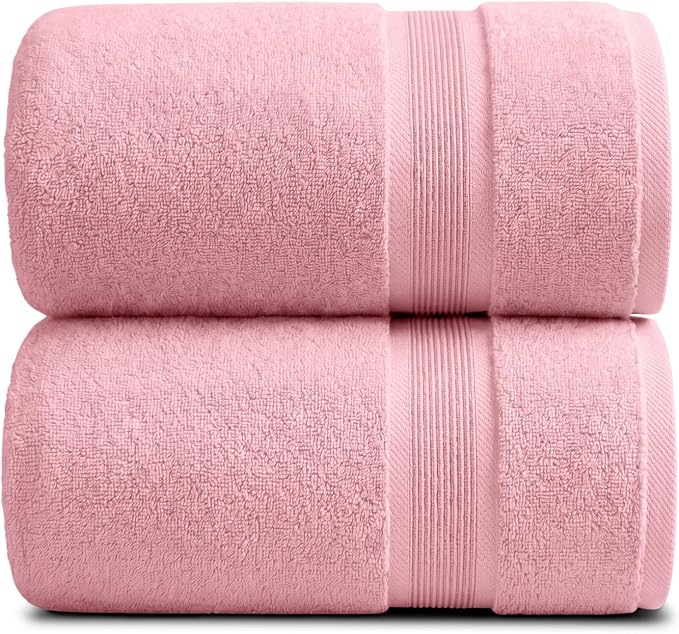 Luxury Bamboo Rayon Oversized Bath Towel Set | 2-Pack | Ultra Soft | Pink | 35% Bamboo Rayon - 65% Zero Twist Cotton | Absorbent Quick-Dry Towels for Bathroom | Ultra Soft | OEKO-TEX Standard 100