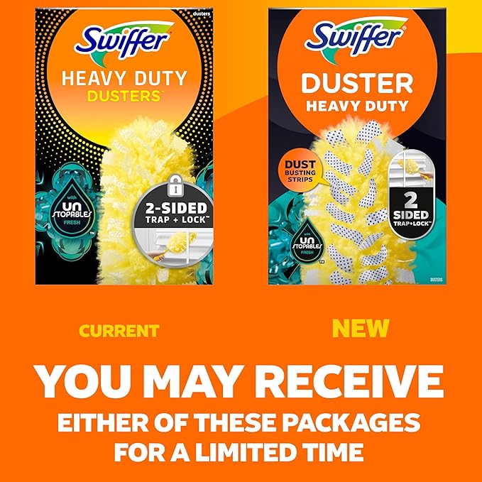Swiffer Dusters Heavy Duty, Feather Head Multi-Surface Duster Refills for Cleaning, Unstopables, Yellow, 24 Count (4 Packs of 6)