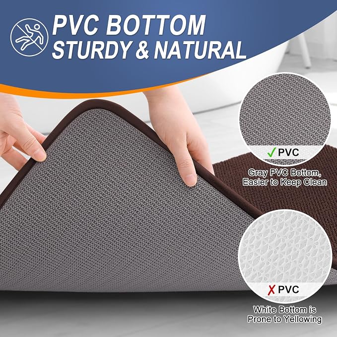 OLANLY Memory Foam Large Bathroom Rugs 47x32, Absorbent Bath Mat, Brown | Soft Quick Dry Bath Mat Rugs, Non-Slip, Machine Washable Mat for Bathroom Floor, Tub and Shower, Home Decor Accessories