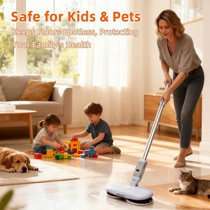 GOBOT Cordless Electric Spray Mop with High-Speed Motor, Enhanced Cleaning Power, Durable Material, LED Headlight, 300 mL Tank, Dual-Spinning Pads for Hardwood, Tile & Laminate（Blue）