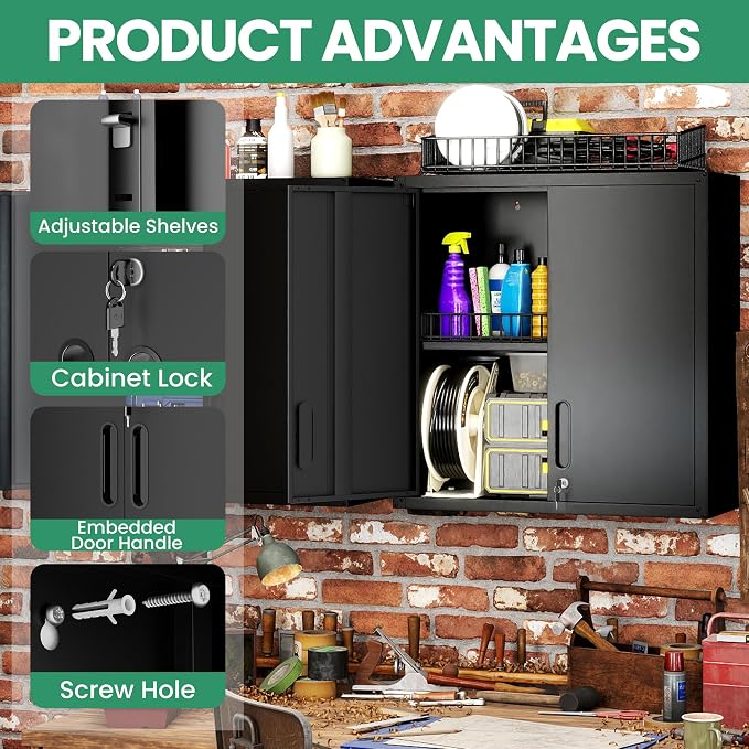 10-Piece Heavy Duty Steel Garage Cabinet System | All-in-One Modular Garage Cabinet Set for Ultimate Workshop Organization | Easy Assembly Garage Storage Cabinets & Tool Bench (Black)