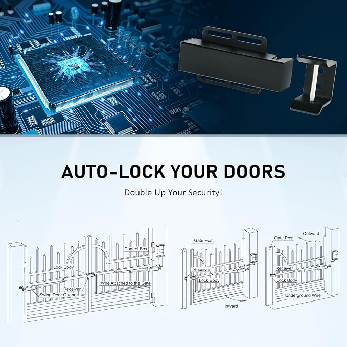 CO-Z Automatic Electric Gate Lock for Single Double Swing Gate Opener, Universal 24VDC Electromagnetic Gate Locks for Outdoor Fence, Electric Gate Latch Magnetic Gate Closer for Gate Operator System