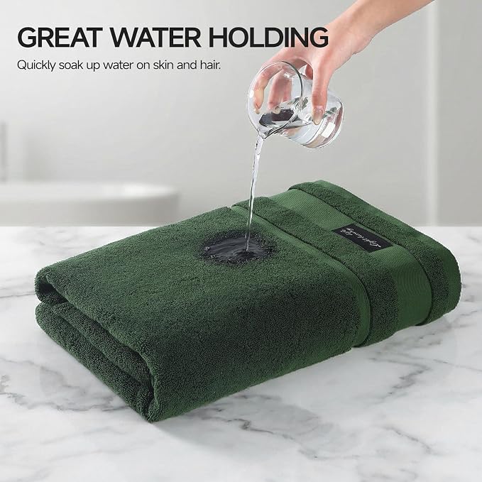 REDKISS Large Bath Towels Set 2 Piece, 100% Cotton, 31x63 in,Heavyweight 760GSM, Highly Absorbent & Quick Dry, Super Soft Luxury Towels for Bathroom,Hotel Collection - Green