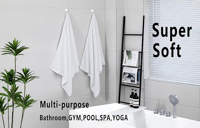 YTYC 27.5x55 Bath Towels Set,100% Cotton,650GSM,White,6-Pieces | Ultra Soft,Highly Absorbent, 2 Bathroom Towels,2 Hand Towels, 2 Washcloths, Towels for Bathroom, Gym, Spa,Pool