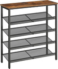 HOOBRO Shoe Rack for Entryway, 5-Tier Shoe Organizer with Adjustable Mesh Shelves, 16-20 Pairs of Shoes, Spacious Floor Mount, Metal, Industrial, Shoe Shelf for Closet, Rustic Brown BF12XJ01