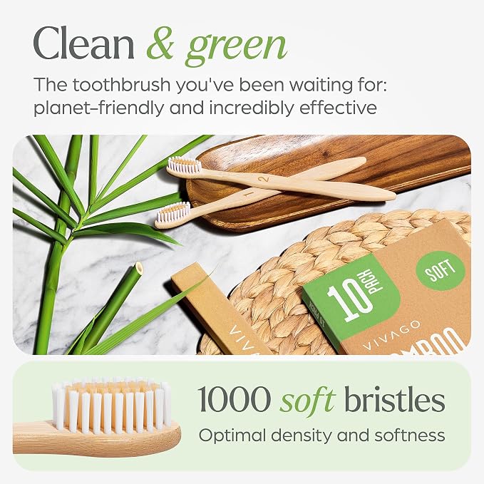 VIVAGO Bamboo Toothbrushes 30 Pack - Soft Bristles Toothbrushes for Adults | Natural Toothbrush, Eco-Friendly, Wooden Toothbrush, BPA-Free