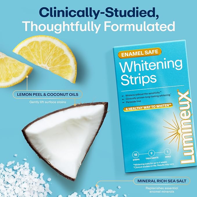 Lumineux Teeth Whitening Strips, Peroxide Free, 9 Treatments (1 Month) | Peroxide free, enamel safe, dentist formulated, clinically tested & proven, free from harsh ingredients, no sensitivity