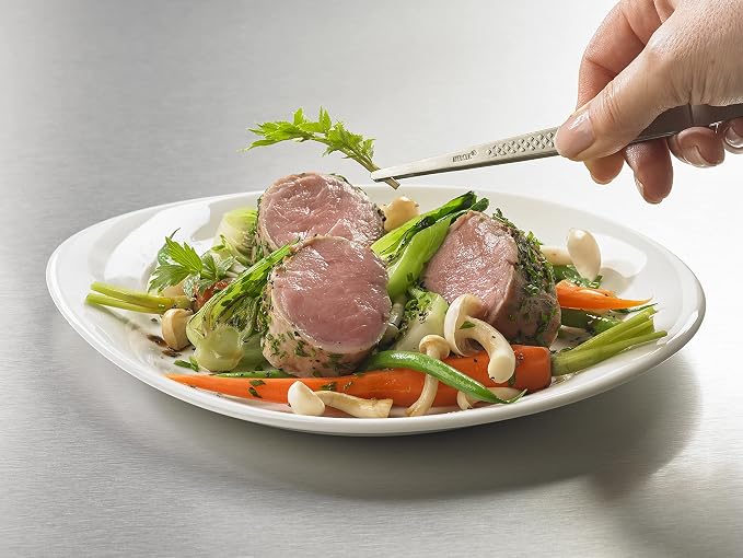 Mercer Culinary 18-8 Stainless Steel Precision Plus Chef Plating Tong, Straight,9-3/8 Inch