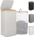 iEGrow 110L Laundry Basket with Lid, Laundry Hamper with Bamboo Handle,Clothes Basket Organizer with Removable Inner Bag for Clothes Towels,Light Grey
