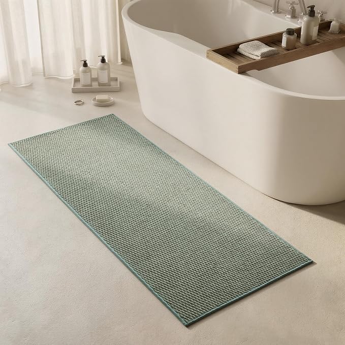 Triohero Bathroom Runner Rug, Long Bath Mat Washable Thin Quick Dry Low Pile Bathroom Runner Rugs 24 x 60 Non Slip, Sage Green 24"x60"