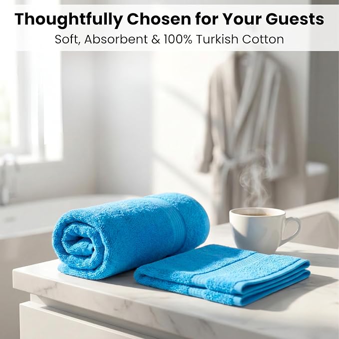 SALBAKOS 100% Turkish Cotton Bathroom Towel Set of 6-Piece, Aqua | 630 Gsm Thick Super Soft Highly Absorbent 2 Bath + 2 Hand + 2 Washcloth Towels Sets, Giftable, Hotel Quality, Made in Turkey