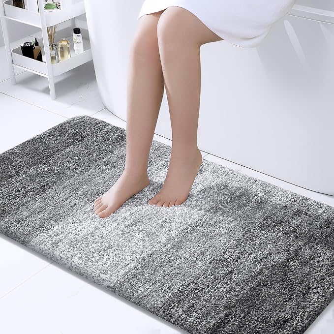 OLANLY Bathroom Runner Rugs Mat 47x24, Extra Soft Absorbent Microfiber Bath Rugs, Rubber Backing, Quick Dry, Washable Long Bath Mats for Bathroom Floor, Tub and Shower, Home Decor Accessories, Grey