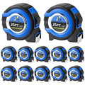 Youyole 12 Pack Tape Measure with Fractions 1/8 Steel Measuring Tape Retractable Easy Read Measurement Ruler Steel Power Blade (25 ft X 1 in,Blue)