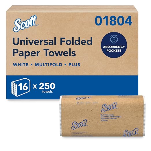 Scott Professional Multifold Paper Towels, Bulk, 16 x 250 Sheets (01804) | Universal, Plus Tier, Absorbency Pockets, Compressed, White, Compatible with Universal Folded Towel Dispensers