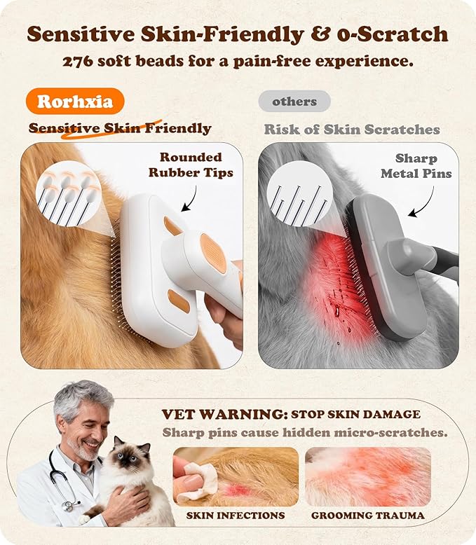 Rorhxia Steam Dog Brush for Shedding [Skin Friendly, Self Cleaning, 1*Shampoo, IPX7 Waterproof] Pet Pro Grooming Tool for Dog & Cat, Short/Long Hair, Poodle, Doodle, Bulldog, Golden, Labrador