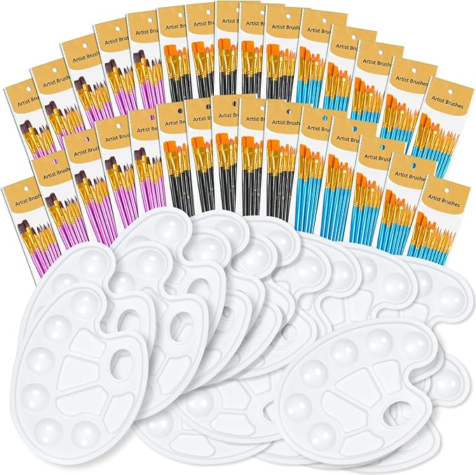 S & E TEACHER'S EDITION 330 Pcs Paint Brush Set, 300 Pcs Paint Brushes, 30 Pcs Palettes to Create Art Painting