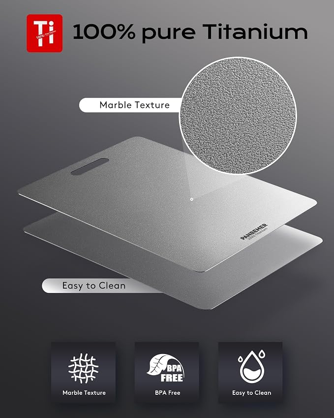 Katori Titanium Cutting Board for Kitchen, Set of 3 Food Grade 100% Pure Titanium Double-Sided Chopping Boards, Non-Toxic, Dishwasher Safe, Easy to Clean – 10", 12", 16"