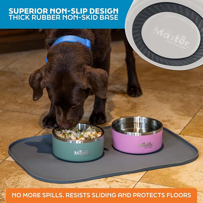 Master Pet Supply Stainless Steel Dog Bowls - 32 oz, Heavy Duty - Bone White, Double Wall Extra-Thick Insulated, Non-Slip Pet Water Bowl for Dogs, Cats & Pets, Anti Rust Metal, Dish Washer Safe