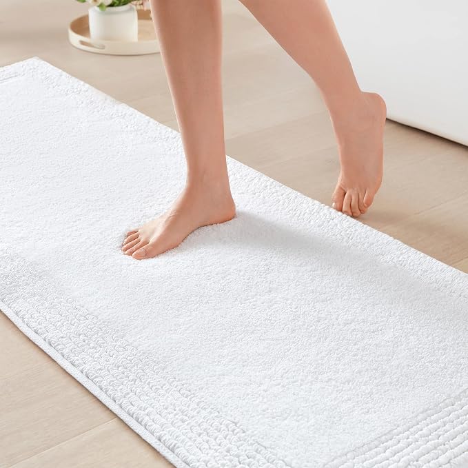 Madison Park Splendor Reversible 100% Cotton Bath Runner, 24 x 72, White | Tufted Bathroom Rug, 3000 GSM, Hotel Quality, Luxurious Plush, Medium Pile, Absorbent, Quick Dry, OEKO-TEX, Shower Room Décor