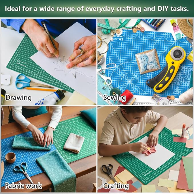WORKLION 12" x 18" Art Self Healing PVC Cutting Mat, Double Sided, Gridded Rotary Cutting Board for Craft, Fabric, Quilting, Sewing, Scrapbooking Project……