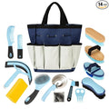 Horse Grooming Kit, 14-in-1 Professional Horse Brush Supplies Set for Grooming & Care, with Horse Brushes, Curry Comb, Hoof Pick & Waterproof Storage Tote Bag for Shining, Detangling, Massaging(Blue)