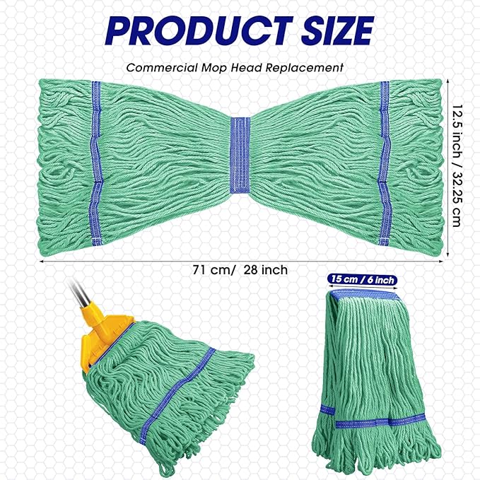 Eccliy 6 Pack Commercial Mop Heads Replacement Heavy Duty 18 oz Loop End Cotton String Wet Mop Refills Washable Absorbent Reusable for Industrial Home Tile Wood Concrete Floor (Green,Blue)