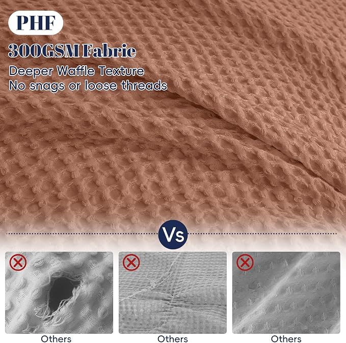 PHF Waffle Weave Duvet Cover Set Queen Size, No Snagging Ultra Soft Luxury Textured Breathable Comforter Cover for All Season 3pcs, Durable Bedding Duvet Set with 2 Pillow Shams, 90"x90", Terra Cotta