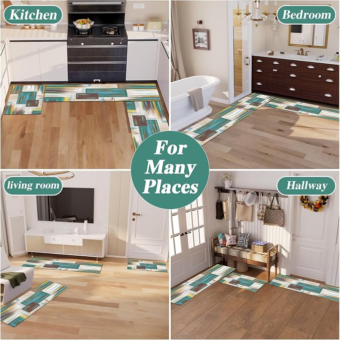 XLHOMO Kitchen Rugs Sets of 3, Non Slip Washable Kitchen Mats for Floor, Anti-Fatigue Runner Rug with Rubber Backing, Waterproof Kitchen Rug Set for Laundry, Floor, Office, Hallway