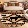 Woodland Forest Animal Area Rugs 6ft for Conference Room Non-Slip Luxury Pine Cone Round Rug Balcony Decor Rustic Cabin Moose Deer Rug