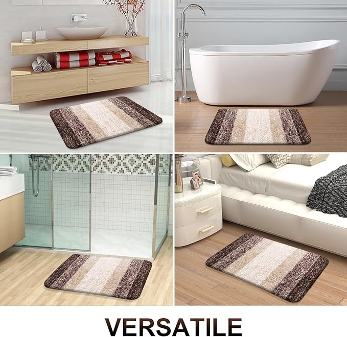 OLANLY Bathroom Rug Mat 30x20, Extra Soft and Absorbent Microfiber Bath Rugs, Non-Slip Plush Shaggy Bath Carpet, Machine Wash Dry, Bath Mats for Bathroom Floor, Tub and Shower, Brown