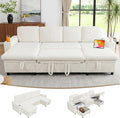 U-Shaped Couch with Pull Out Bed, Sectional Sleeper Sofa, White | Hidden Storage, USB & Type-C Port, Cup Holders, Cloud Corduroy, Modular Design for Living Room, Apartment, Easy Assembly
