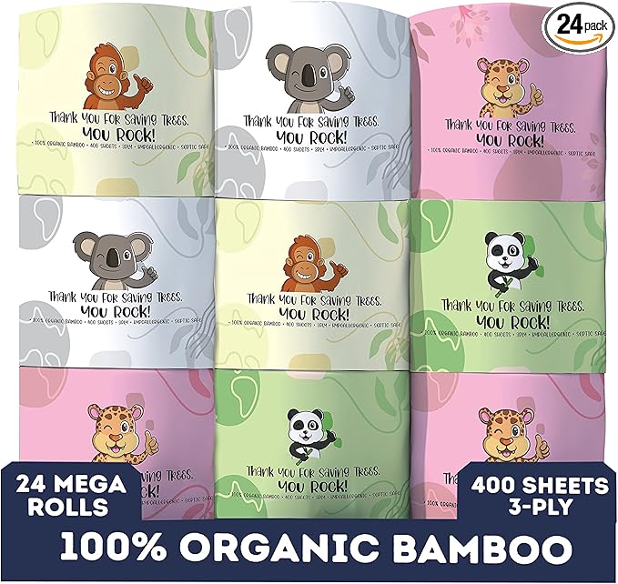 MOTHER EARTH Bamboo Toilet Paper - Ultra Soft & Strong 3-Ply Bath Tissue, 400 Sheets Per Roll, Hypoallergenic & Septic Safe, Mega Rolls, Pack of 24 Rolls