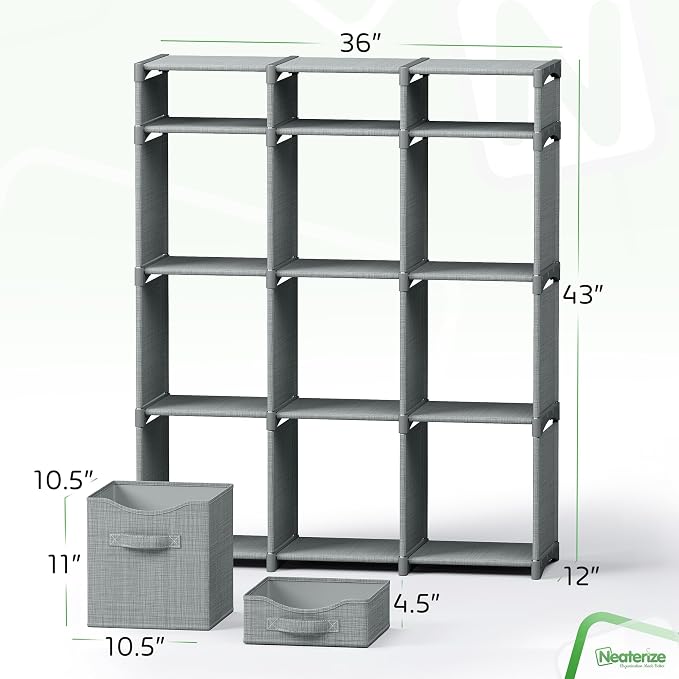 Cube Storage Organizer with 12 Storage Bins Included – Storage Cubes for Home Organization, Toy Storage, Office Storage, Living Room Storage, and General Storage Solution (Grey)