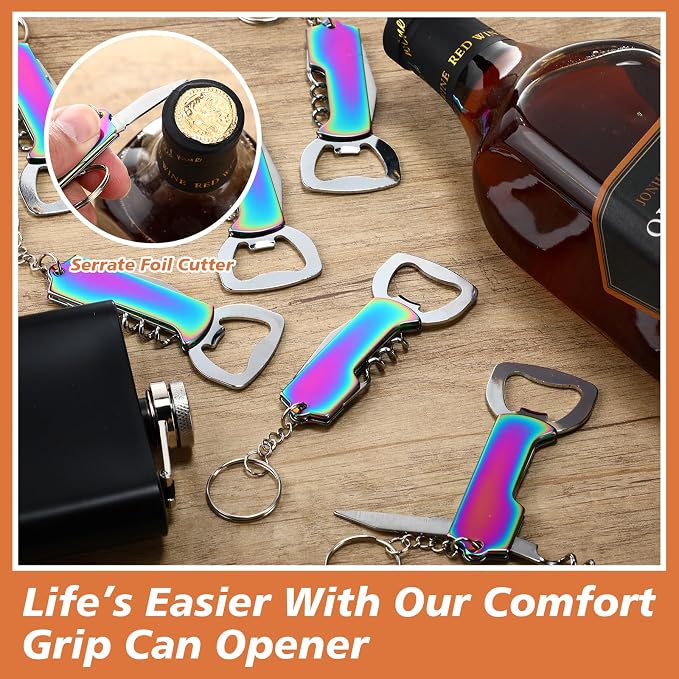 Ziliny 24 Pcs Bottle Opener Keychain Bulk Wine Bottle Beer Opener Keychain 3.27" Stainless Steel Corkscrew Waiter Corkscrew Wine Keyring Gifts for Christmas Bar Party Wedding Home (Titanium Color)