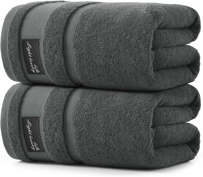 REDKISS 2 Pack Large Bath Towels Set, 100% Cotton, 31x63 in, Heavyweight 760G, Highly Absorbent & Quick Dry, Super Soft Luxury Towels for Bathroom,Hotel Collection - Dark Gray