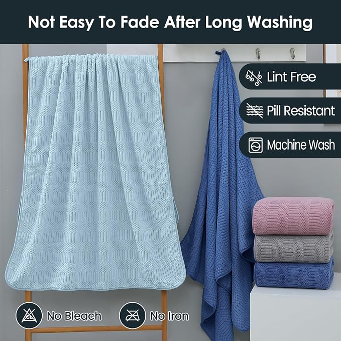 JML Microfiber Bath Towels, Navy, 30" x 60", 2 Pack | Hanging Hook, Lint Free, Oversized, Soft, Super Absorbent, Fast Drying, Use for Sport, Fitness, Yoga, Diamond Cross Grid