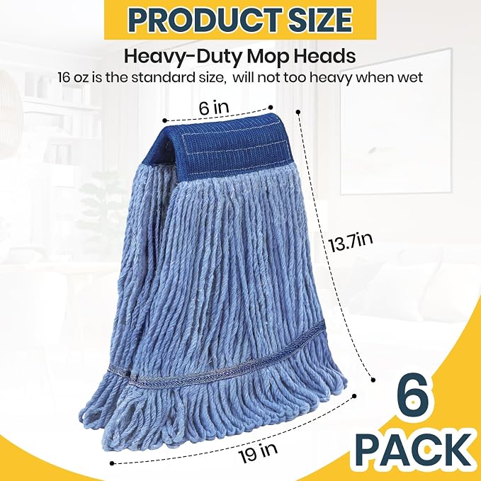 35 Qt Commercial Mop Bucket with Side Press Wringer on Wheels, Industrial Mop and Bucket Set with 6 Heavy Duty Mop Heads, Rectangular Janitorial Supplies for Restaurant, Hotel, School, Office & Home