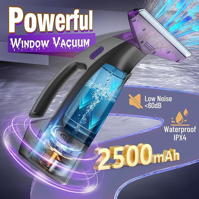 Streak-Free and Powerful Window Vacuum Squeegee Cordless, Window Cleaner with Ultra Absorbent Lint Free Microfiber Cloth, Multi-Purpose Gift Deep Cleans Window, Shower Glass, Mirror and Car