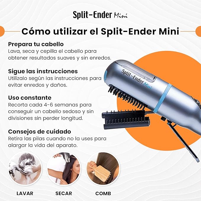 Split-Ender Mini Cordless Split End Hair Trimmer for Dry, Damaged, Brittle, or Frizzy Hair - Battery Operated Clipper for Straight and Curly Hair - Blue