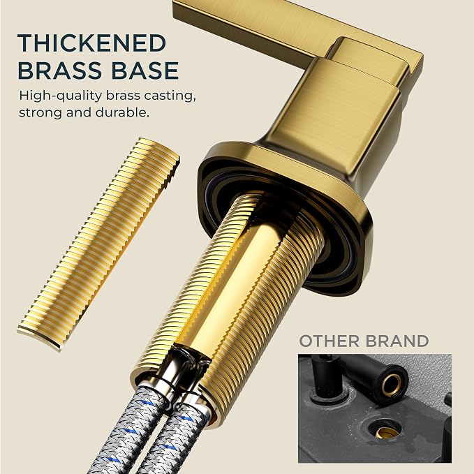 FORIOUS 3 Hole Gold Sink Bathroom Faucet for Vanity with Metal Pop Up Drain, 8 Inch Widespread Bathroom Faucets 2-Handle, Elegant Mordern Waterfall Design