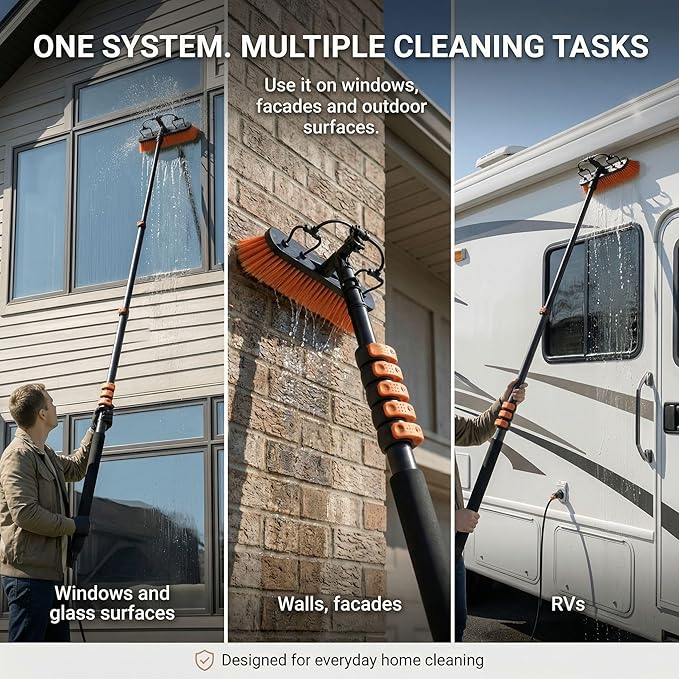 Briliantwerk Solar Panel Cleaning Brush with 20 ft Extension Pole – Water Fed Pole Brush with Soap Dispenser for Solar Panels, Windows & Siding – Heavy Duty, Streak-Free Solar Cleaning Kit