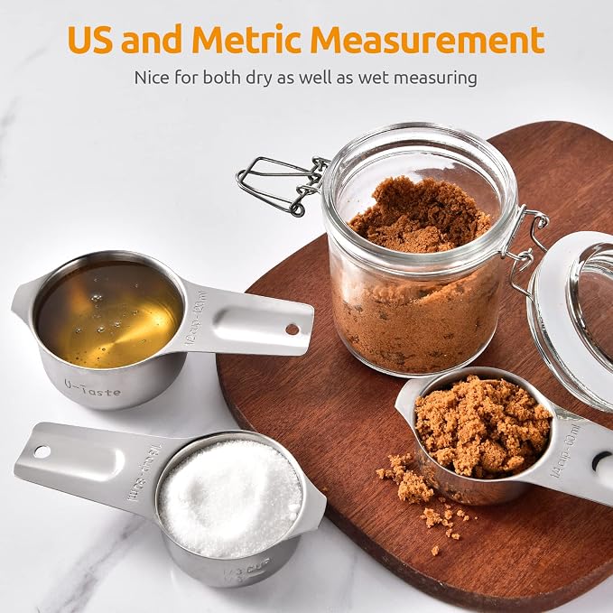 Measuring Cups: U-Taste 18/8 Stainless Steel Measuring Cups Set of 7-Piece: 1/8 Cup, 1/4 Cup, 1/3 Cup, 1/2 Cup, 2/3 Cup, 3/4 Cup, 1 Cup Dry and Liquid Ingredients