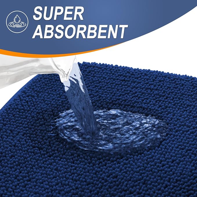 OLANLY Thick Memory Foam Bathroom Rugs 24x20, Soft Absorbent Bath Mat, Navy | Quick Dry Bath Mat Rugs, Non-Slip Mats, Machine Washable Carpet for Bathroom Floor, Tub and Shower, Home Decor Accessories