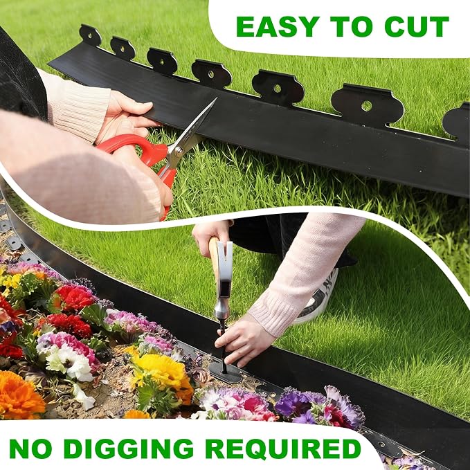4 Inch Tall 66 FT Garden Edging Kit with 90pcs Spikes, Plastic Edging for Landscaping