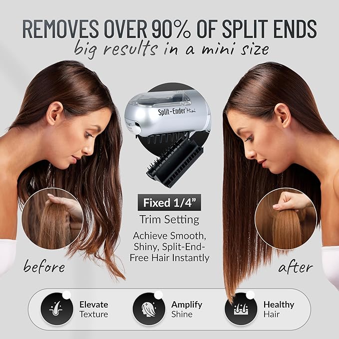 Split-Ender Mini – Original Cordless Split End Hair Trimmer for Dry, Damaged, Brittle, Frizzy, Curly or Straight Hair 3 AAA Battery Operated Hair Clipper for Home Use – Silver